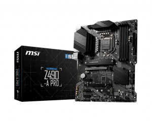 MSI Z490-A PRO Motherboard 'ATX, LGA1200, DDR4, LAN, USB 3.2 Gen2, Type C, M.2, DisplayPort, HDMI, Gen 4 Ready, 10th Gen Intel Core' Intel Z490 128 GBMemory Support4 DIMM Memory Slots 1 HDMI Connectors 6 SATA Ports Motherboard