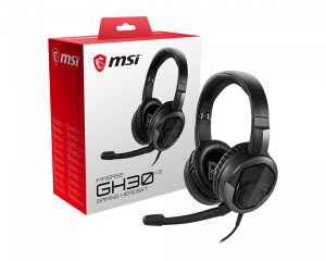 MSI IMMERSE GH30 V2 Gaming Headset 'Black with Iconic Dragon Logo, Wired Inline Audio with splitter accessory, 40mm Drivers, detachable Mic,
