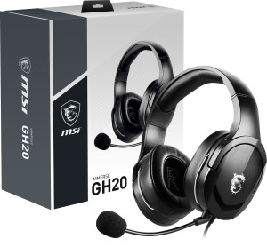 MSI IMMERSE GH20 Gaming Headset 'Black with Iconic Dragon Logo, Wired Inline controller and jack with splitter cable, 40mm Neodymium